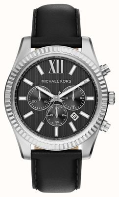 Michael Kors Lexington Chronograph (45 mm) schwarzes Zifferblatt / schwarzes Lederarmband MK9256