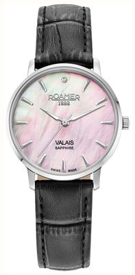 Roamer Valais feminino (32 mm) mostrador em madrepérola rosa / conjunto de pulseira em couro preto e malha de aço 989847 41 10 05
