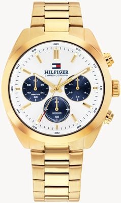 Tommy Hilfiger Hudson Chronograph (40mm) White Dial / Gold PVD Stainless Steel Bracelet 1710723