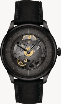Tissot Chemin Des Tourelles Squelette Powermatic 80 (39mm) Gunmetal Skeleton Dial / Black Leather Strap T1398363644100
