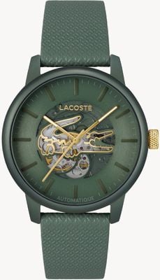Lacoste Męski zegarek automatyczny 12.12 (43 mm) z zieloną tarczą w kształcie serca / zielonym paskiem skórzanym 2011384