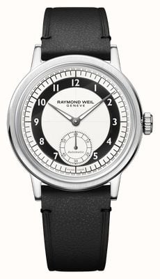 Raymond Weil Millesime Automatic Small-Seconds (39mm) Cream Tuxedo Sector Dial / Black Calf Leather Strap 2930-STC-05642