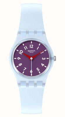 Swatch Prune poudrée (25 mm) cadran violet / bracelet en silicone bleu clair LL126