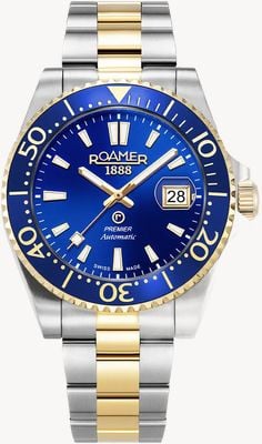 Roamer Premier自动上链 (42毫米) 蓝色放射纹表盘 / 双色不锈钢表链 986983 47 45 20