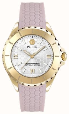 Philipp Plein Quadrante con logo bianco Plein Heaven (38 mm) / cinturino in silicone rosa PWPOA0224