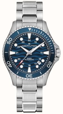 Hamilton Khaki-marineblaue Taucheruhr mit Automatikwerk (40 mm), blauem Wellenzifferblatt und Edelstahlarmband H82425140
