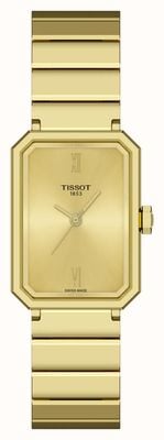 Tissot Montre à quartz SRV (21,8 mm), cadran doré soleillé, bracelet en acier inoxydable plaqué or. T1601103302300