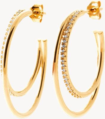 Burren Jewellery 18k Gold Plate Double Hoop Earrings One With Cz E1387