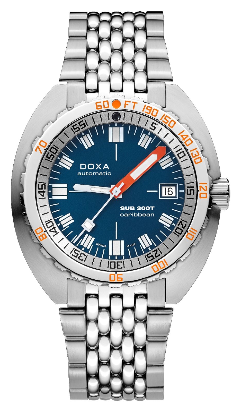 DOXA Sub 300t Caribbean (42,5 mm) cadran bleu foncÃ© emblÃ© montre