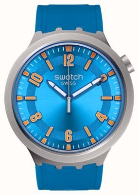 Swatch Azul em funcionamento (47 mm) mostrador azul / pulseira de borracha azul SB07S115