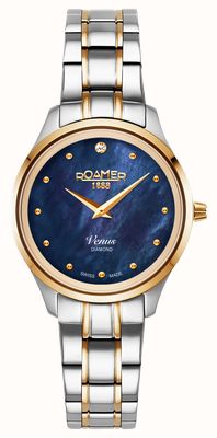 Roamer Venus-Diamant (30 mm) blaues Perlmuttzifferblatt / zweifarbiges Edelstahlarmband 601857 47 40 20