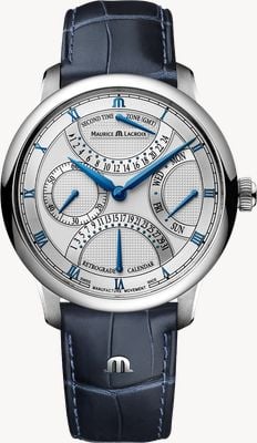 Maurice Lacroix マスターピース トリプル レトログラード マニュファクチャー (43mm) シルバー クロス・ド・パリ ダイアル / ブルー レザー ストラップ MP6538-SS001-110-1