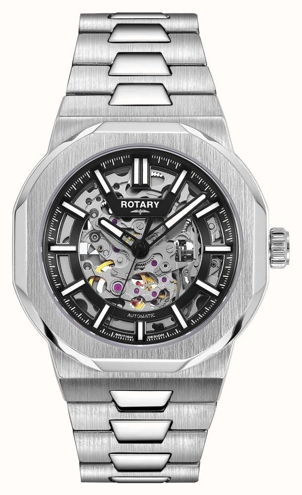 Mens rotary exclusive skeleton automatic watch hotsell