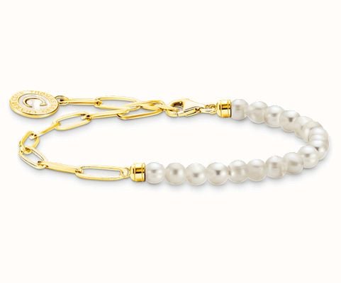 Thomas Sabo Gold Plated White Pearl Charm Bracelet 19cm A2129-430-14-L19V