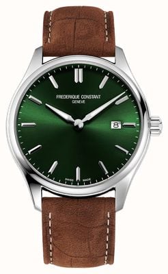 Frederique Constant Quartz classique (40 mm) cadran soleillé vert / bracelet en cuir marron FC-240GRS5B6