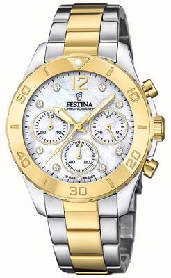 Festina 女士镀金计时手表带手链和方晶锆石套装 F20604/1