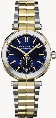 Herbelin Damen-Newport-Quarzuhr (35 mm), blaues Sunray-Zifferblatt / zweifarbiges Edelstahlarmband 18289BT1N35
