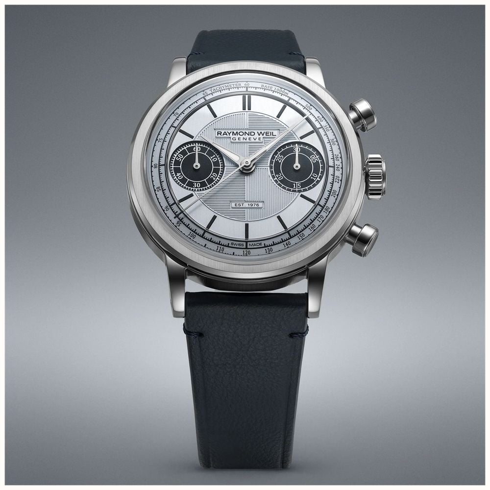 Raymond Weil Millesime Automatic Chronograph Limited Edition (39mm) Light Blue Dial / Dark Blue Leather Strap 7776-STC-65501 - autre vue 4