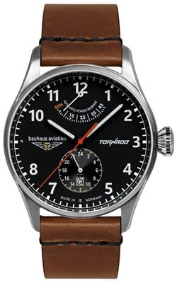 Bauhaus Aviation Tornado Automatic Power-Reserve (42mm) Black Dial / Brown Leather Strap 2790-2