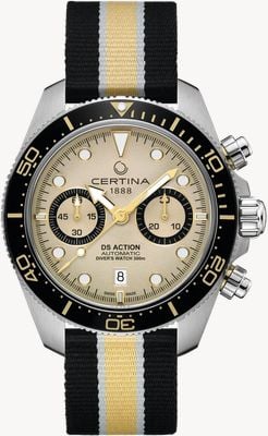 Certina Dsアクションダイバークロノ（44.6mm）ベージュ文字盤/ストライプファブリックストラップ C0328271827100