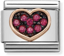 Nomination Classic Heart Red CZ Crystals Link Steel & Bonded Rose Gold Charm 430311/01