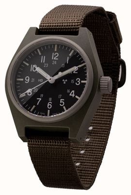 Marathon Quartz à usage général vert sauge Gpq (34 mm) cadran noir / bracelet en nylon balistique vert WW194004SG-0803