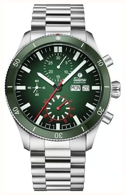 Tutima Glashütte Grand Flieger Airport Automatik-Chronograph (41 mm), grünes Dégradé-Zifferblatt / Edelstahlarmband 6407-04