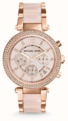 Michael Kors Dames parker roze en rosé goudkleurig chronograaf horloge MK5896