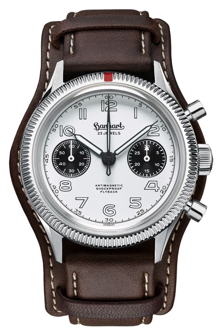 Hanhart 417 es 1954 flyback panda (39 mm) cadran blanc / montre