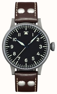 Laco Reloj Westerland de cuerda manual (45 mm) con esfera negra y correa de piel de becerro marrón. 861750