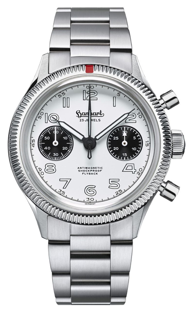 Hanhart 417 es flyback panda (42 mm) cadran blanc / bracelet montre