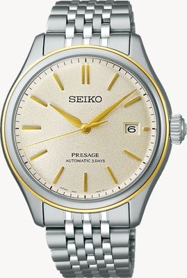 Seiko Série classique Presage en soie crème délicate (40,2 mm) cadran champagne / bracelet en acier SPB478J1