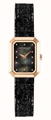Herbelin Octogône quartzo (20,4 mm) mostrador madrepérola preta / pulseira de couro preto brilhante 17446PR49