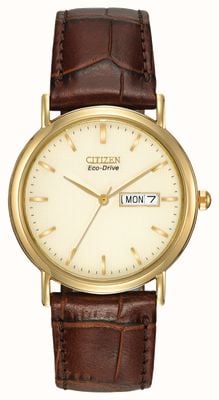 Citizen Мужские часы с коричневым ремешком и циферблатом цвета шампанского BM8242-08P