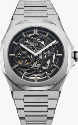D1 Milano Quadrante scheletrato nero meccanico in argento (41,5 mm) / bracciale in acciaio inossidabile SKBJ10