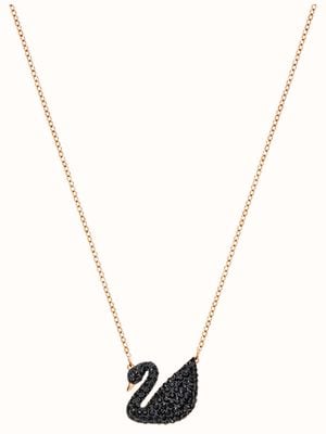 Swarovski Iconic Black Crystal Swan Rose Gold Pendant 5204134