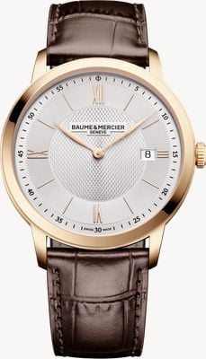 Baume & Mercier Classima Date Quartz (40mm) Silver Sun-Satin Dial / Dark-Brown Leather Strap 10857
