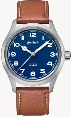 Hanhart Pioneer Preventor HD12™ (39 mm) blaues Zifferblatt / hellbraunes Lederarmband – M 792.870-7210