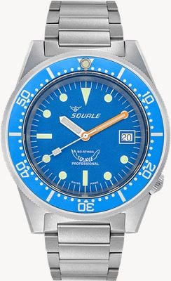 Squale 1521 Blue Blasted (42mm) Blue Dial / Blasted Stainless Steel Bracelet Watch 1521BLUEBL.SQ20S