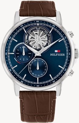 Tommy Hilfiger Stewart Dark Brown Leather Navy Dial Watch 1710629