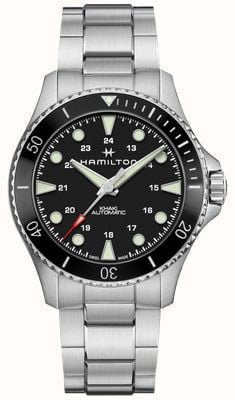 Hamilton 卡其海军蓝潜水自动腕表（43 毫米）黑色表盘/不锈钢表链 H82515130