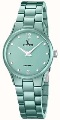 Festina Quartzo cerâmico (30,5 mm), mostrador verde / pulseira de cerâmica verde F20751/3