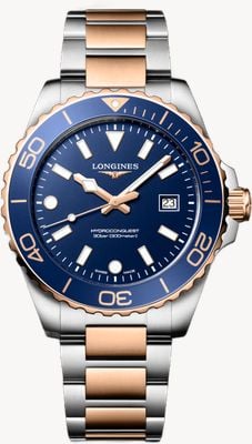 LONGINES Hydroconquest石英表 (42毫米) 蓝色喷砂表盘 / 两色不锈钢表链 L37693987