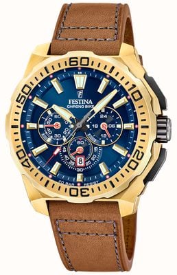 Festina Chrono Bike 2025 (45.5mm) Blue Dial / Brown Leather Strap F20728/1