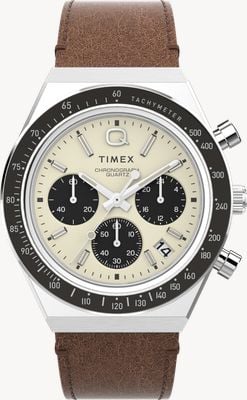 Timex Q Timex Chronograph (40mm) Cream Dial / Brown Leather Strap TW2V42800