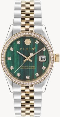 Philipp Plein Date superlative street couture / mostrador verde relógio aço bicolor – relógio de segunda mão PWYAA0523 USED