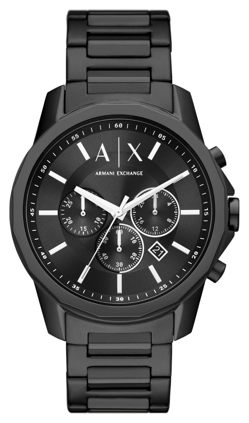 Armani Exchange Cadran chronographe noir | bracelet en acier montre