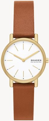 Skagen Montre femme signature lille (30 mm) cadran blanc / bracelet cuir marron SKW3121