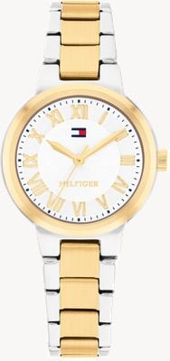 Tommy Hilfiger Reloj Becca de cuarzo de tres manecillas (28 mm), esfera plateada / brazalete de acero inoxidable de dos tonos 1782903