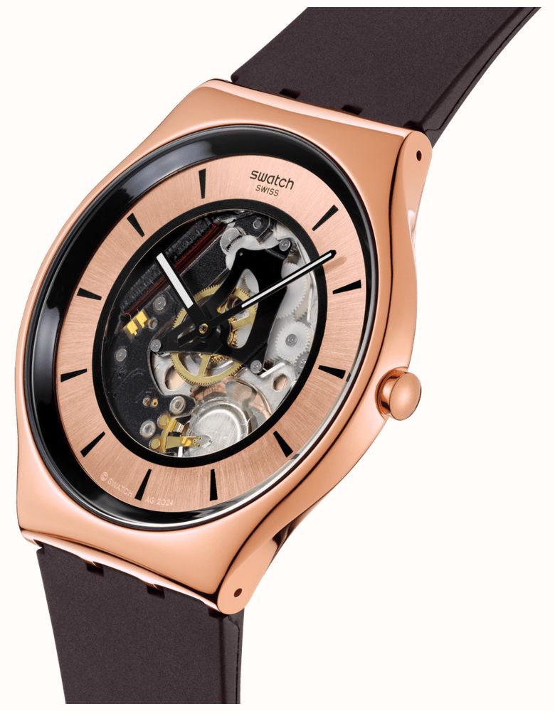 Leather Swatch Gold Rose Swatch COPPER FLAME (42mm) Rose Gold Open